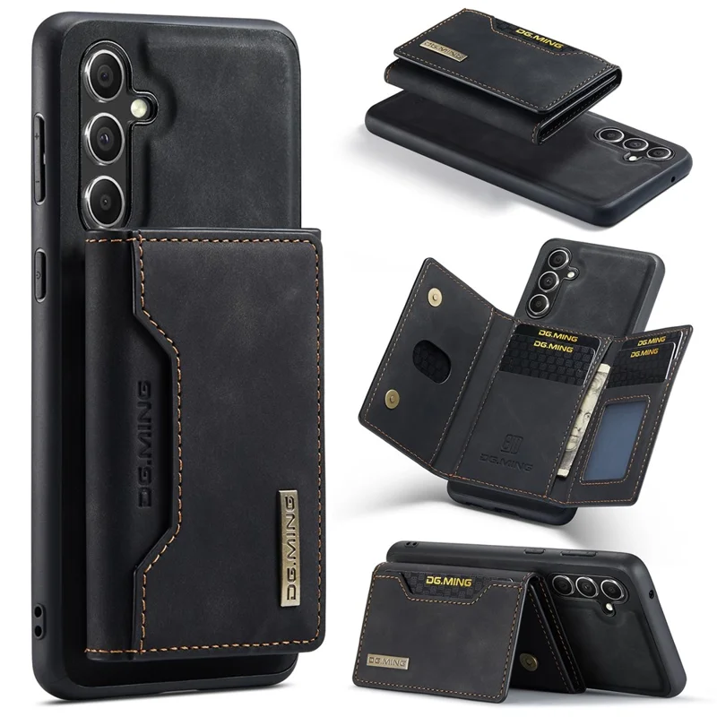 DG.MING Serie M2 para Samsung Galaxy S26+ Funda de Cuero PU de Tres Pliegues con Múltiples Ranuras para Tarjetas y Bolsillo - Negro