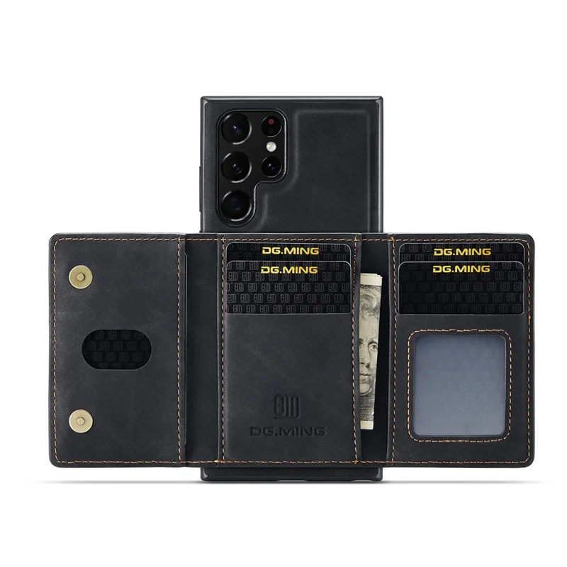 DG.MING Serie M2 para Samsung Galaxy S26 Ultra Funda de Cuero PU de Tres Pliegues con Múltiples Ranuras para Tarjetas Bolsillo Monedero - Negro