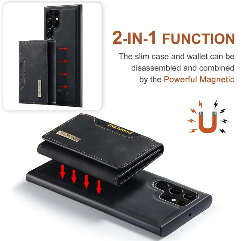 DG.MING Serie M2 para Samsung Galaxy S26 Ultra Funda de Cuero PU de Tres Pliegues con Múltiples Ranuras para Tarjetas Bolsillo Monedero - Negro
