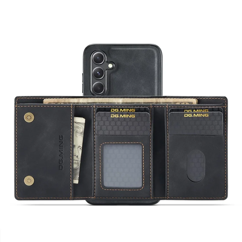 DG.MING Serie M1 para carcasa de teléfono Samsung Galaxy S26, billetera de cuero PU con cierre magnético, funda abatible con bolsillo para dinero, tarjetas y monedas - Negro