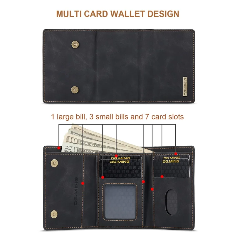 DG.MING Serie M1 para carcasa de teléfono Samsung Galaxy S26, billetera de cuero PU con cierre magnético, funda abatible con bolsillo para dinero, tarjetas y monedas - Negro