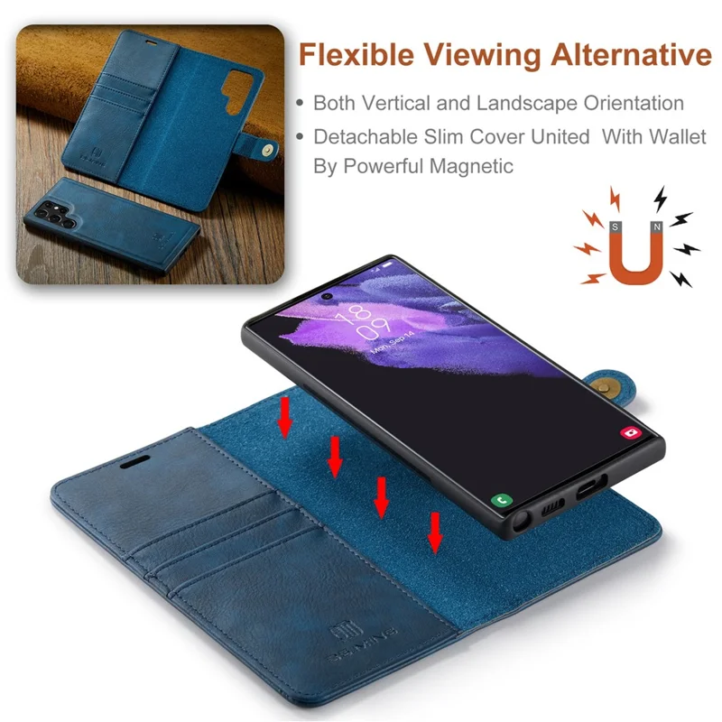 DG.MING para Samsung Galaxy S26 Ultra Funda con Cartera Desmontable y Soporte, Funda de Cuero Dividido para Teléfono - Azul