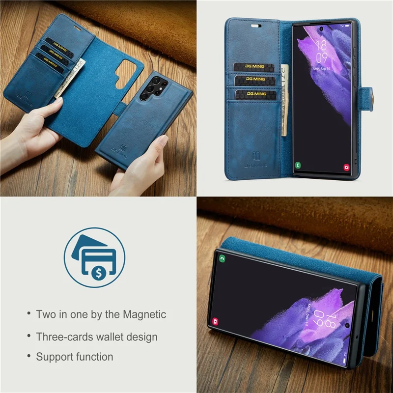 DG.MING para Samsung Galaxy S26 Ultra Funda con Cartera Desmontable y Soporte, Funda de Cuero Dividido para Teléfono - Azul