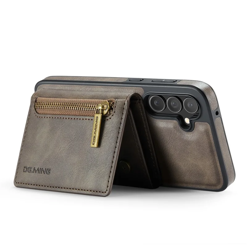 DG.MING M5 Series Capa para Samsung Galaxy S26 Carteira com Bloqueio RFID e Bolso com Zíper Suporte Multicamadas para Cartões Bolsa Porta-Moedas - Café
