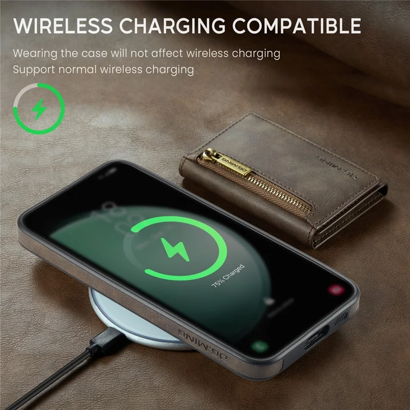 DG.MING M5 Series Capa para Samsung Galaxy S26 Carteira com Bloqueio RFID e Bolso com Zíper Suporte Multicamadas para Cartões Bolsa Porta-Moedas - Café