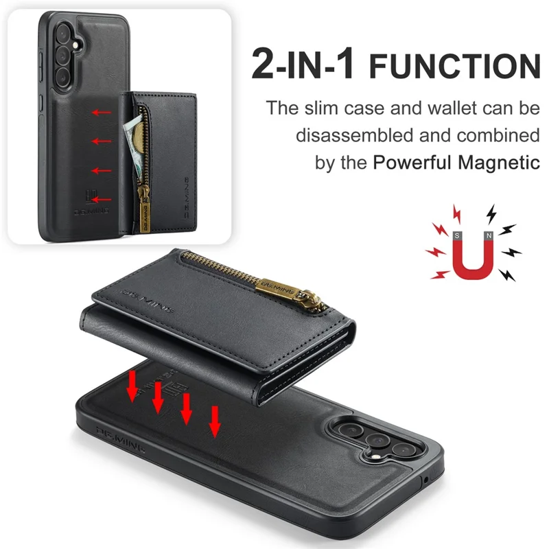 DG.MING M5 Series For Samsung Galaxy S26+ Case Detachable Magnetic Leather Phone Cover with Card Slots - Black