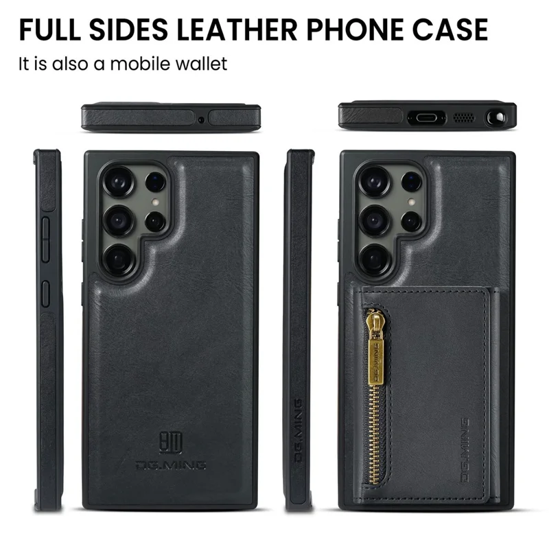DG.MING M5 Series Capa para Samsung Galaxy S26 Ultra com Carteira com Bloqueio RFID e Bolsa com Zíper, Suporte para Várias Camadas de Cartões e Porta-Moedas - Preto
