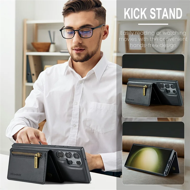 DG.MING M5 Series Capa para Samsung Galaxy S26 Ultra com Carteira com Bloqueio RFID e Bolsa com Zíper, Suporte para Várias Camadas de Cartões e Porta-Moedas - Preto