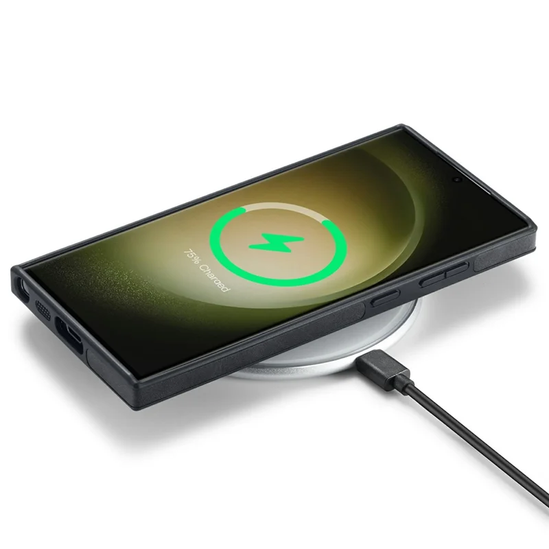 DG.MING Funda para Samsung Galaxy S26 Ultra, carcasa antiimpactos con revestimiento de cuero, trasera de PC + TPU para teléfono - Negro