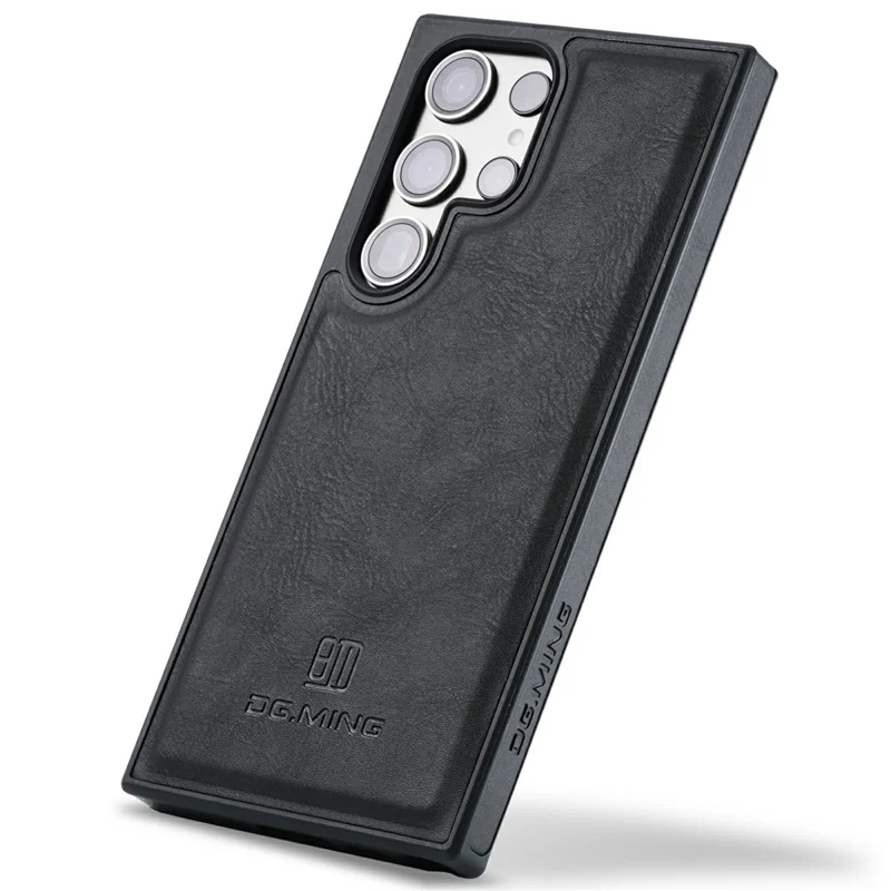 DG.MING Funda para Samsung Galaxy S26 Ultra, carcasa antiimpactos con revestimiento de cuero, trasera de PC + TPU para teléfono - Negro