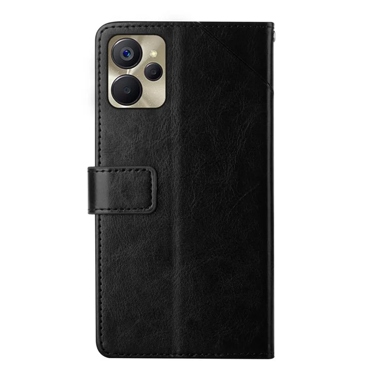 Für Realme 9i 5g / 10 5G HT01 Geprinte Y-förmige Linien PU Leder Hülle Brieftasche Folio Flip Phone Stand Cover Mit Riemen - Schwarz
