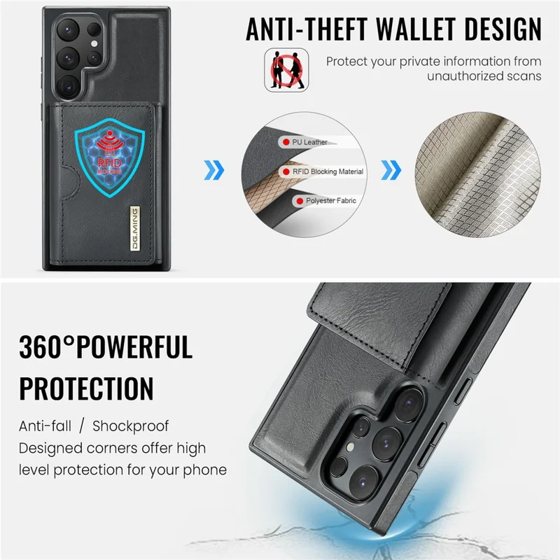 DG.MING Serie M6 para Samsung Galaxy S26 Ultra Funda con Billetera con Bloqueo RFID, Soporte Multicapa para Tarjetas, Bolsa para Monedas - Negro