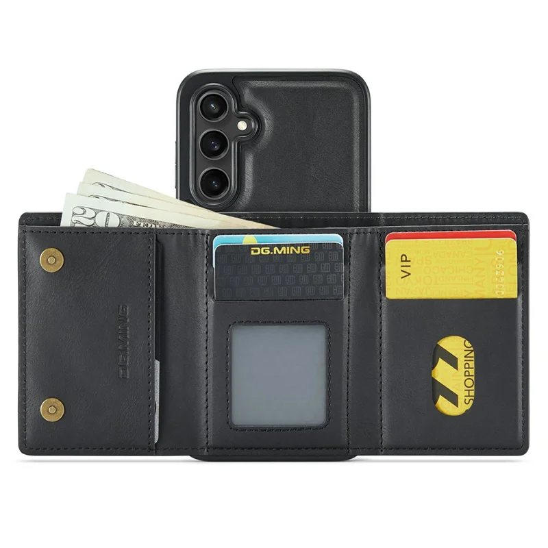 DG.MING M6 Series for Samsung Galaxy S26 Case RFID Blocking Wallet Multi-Layer Card Holder Coin Purse Bag - Black