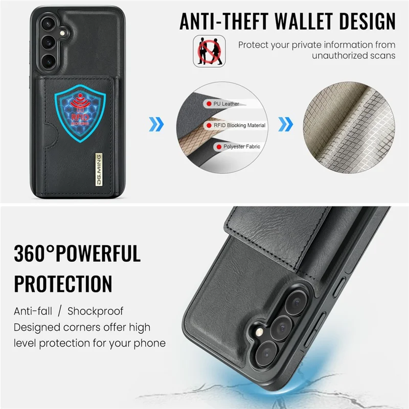 DG.MING M6 Series for Samsung Galaxy S26+ Case RFID Blocking Wallet Multi-Layer Card Holder Coin Purse Bag - Black