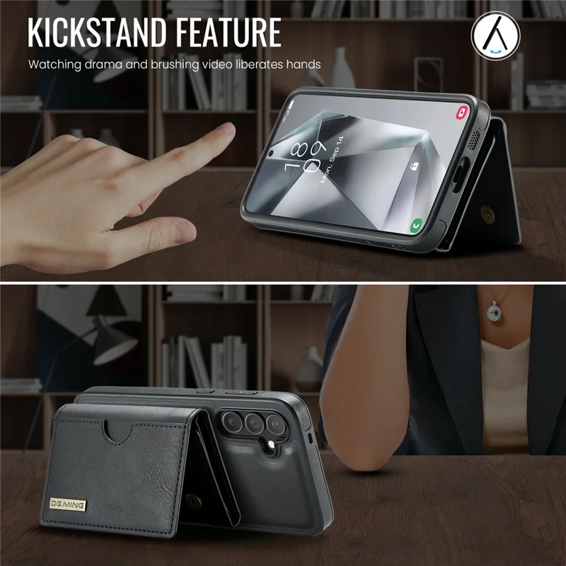 DG.MING M6 Series for Samsung Galaxy S26+ Case RFID Blocking Wallet Multi-Layer Card Holder Coin Purse Bag - Black