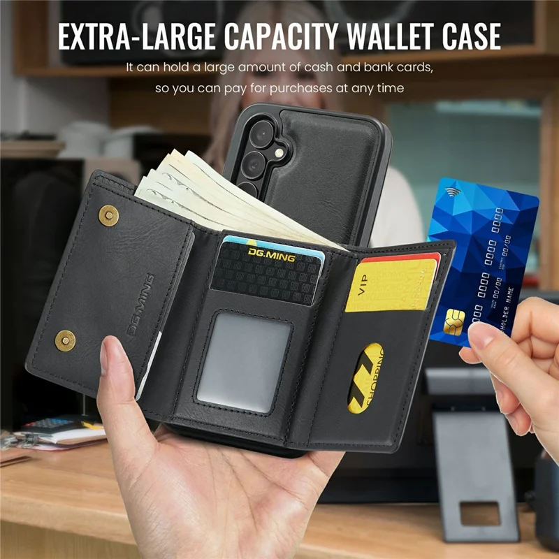 DG.MING M6 Series for Samsung Galaxy S26+ Case RFID Blocking Wallet Multi-Layer Card Holder Coin Purse Bag - Black