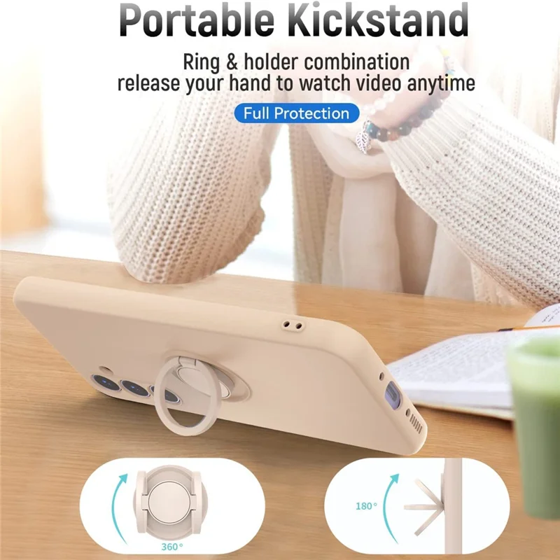 Cover per Samsung Galaxy A37 in Silicone Liquido con Supporto Girevole e Pellicola in Vetro Temperato con Bordo Curvo 2.5D - Rosa