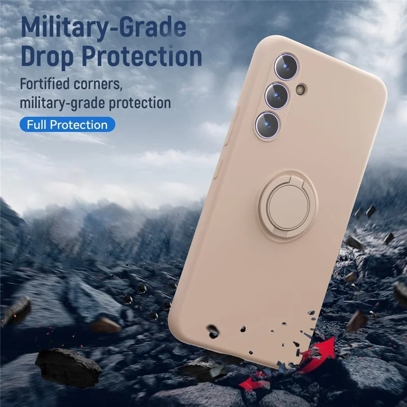 For Samsung Galaxy A57 Case Liquid Silicone Kickstand Cover with 2.5D Arc Edge Tempered Glass Film - Pink