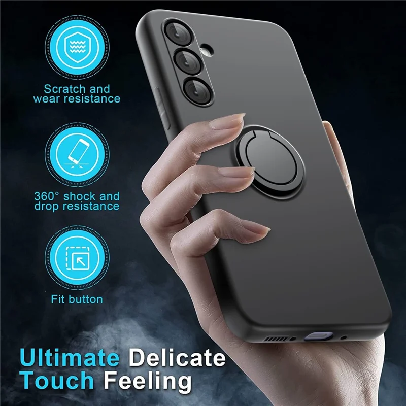 For Samsung Galaxy A57 5G Case Liquid Silicone Kickstand Cover with 2.5D Arc Edge Tempered Glass Film - Black