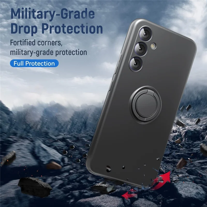 For Samsung Galaxy A57 5G Case Liquid Silicone Kickstand Cover with 2.5D Arc Edge Tempered Glass Film - Black