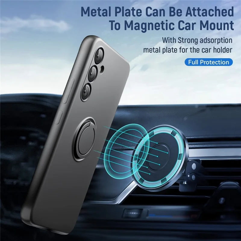 For Samsung Galaxy A57 5G Case Liquid Silicone Kickstand Cover with 2.5D Arc Edge Tempered Glass Film - Black