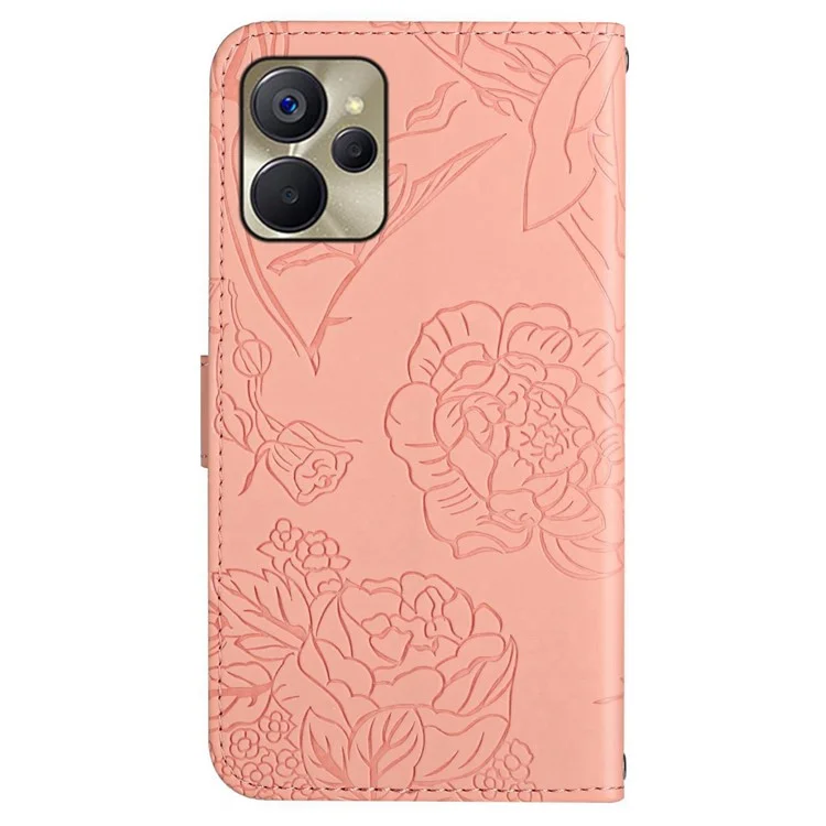 Per Realme 9i 5G / Realme 10 5G HT03 Funzione Del Portafoglio Funzione Telefono Fiori Farfalla Fiori Impronte Per la Pelle Coperchio di Chiusura Magnetica in Pelle PU Con Spalla - Rosa