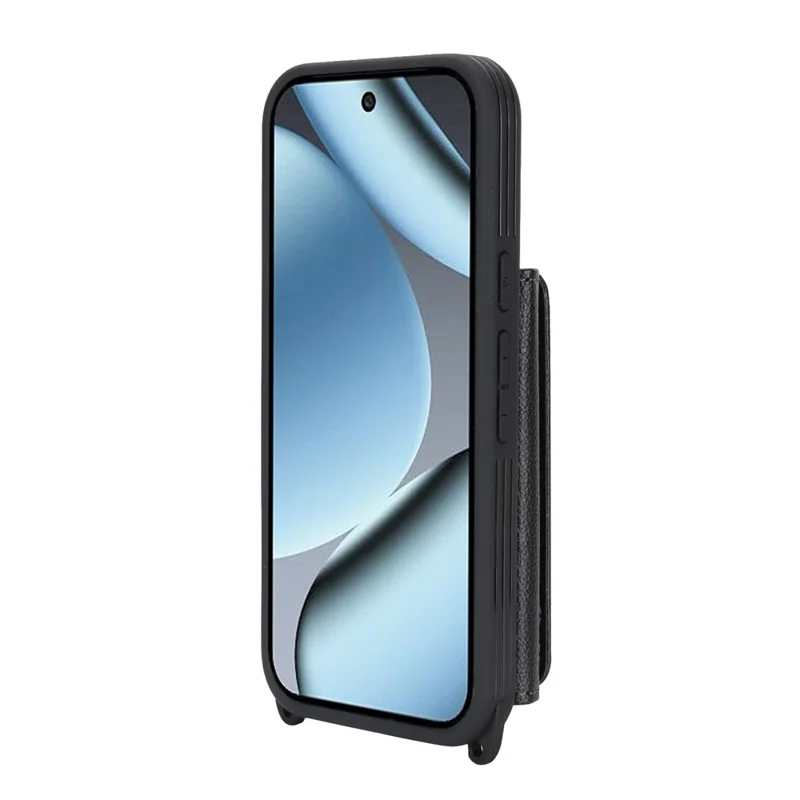 Phone Case For Google Pixel 10  /  10 Pro with Lanyard   /   Mirror   /   Card Holder Grids Pattern RFID Blocking Phone Cover - Black