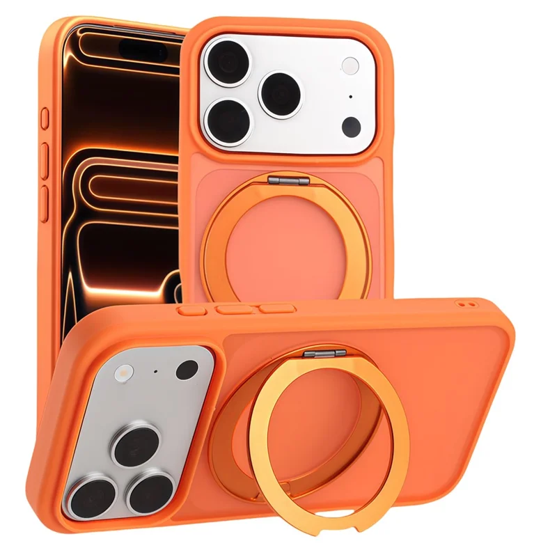 For iPhone 17 Pro Max Magnetic Case 360° Rotatable TPU PC Matte Phone Cover Compatible with MagSafe - Orange