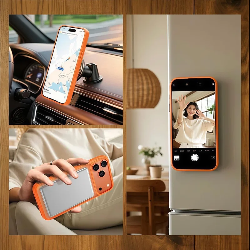 For iPhone 17 Pro Max Magnetic Case 360° Rotatable TPU PC Matte Phone Cover Compatible with MagSafe - Orange