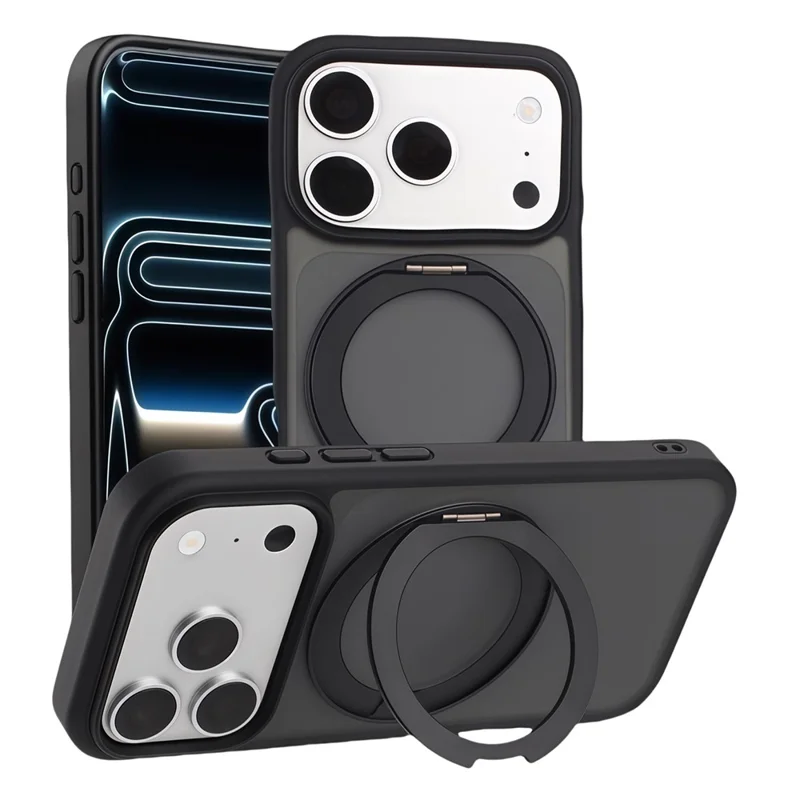 For iPhone 17 Pro Magnetic Case 360° Rotatable TPU PC Matte Phone Cover Compatible with MagSafe - Black