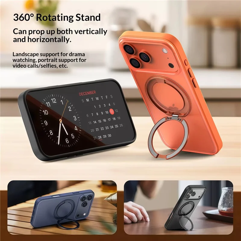 For iPhone 17 Pro Magnetic Case 360° Rotatable TPU PC Matte Phone Cover Compatible with MagSafe - Black