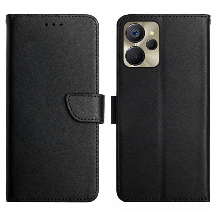 HT02 Strong Magnétique Fermoir de la Coquille de Téléphone Pour le Royaume 10 5G / Realme 9i 5G, Fonction Stand Fonction Véritine en Cuir Nappa Nappa Portefeuille Couverture de Téléphonie Flip - le Noir