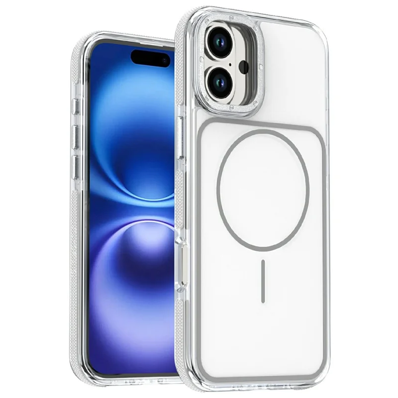 For iPhone 16 Magnetic Case Dual Color Shockproof TPU PC Phone Cover Compatible with MagSafe - White