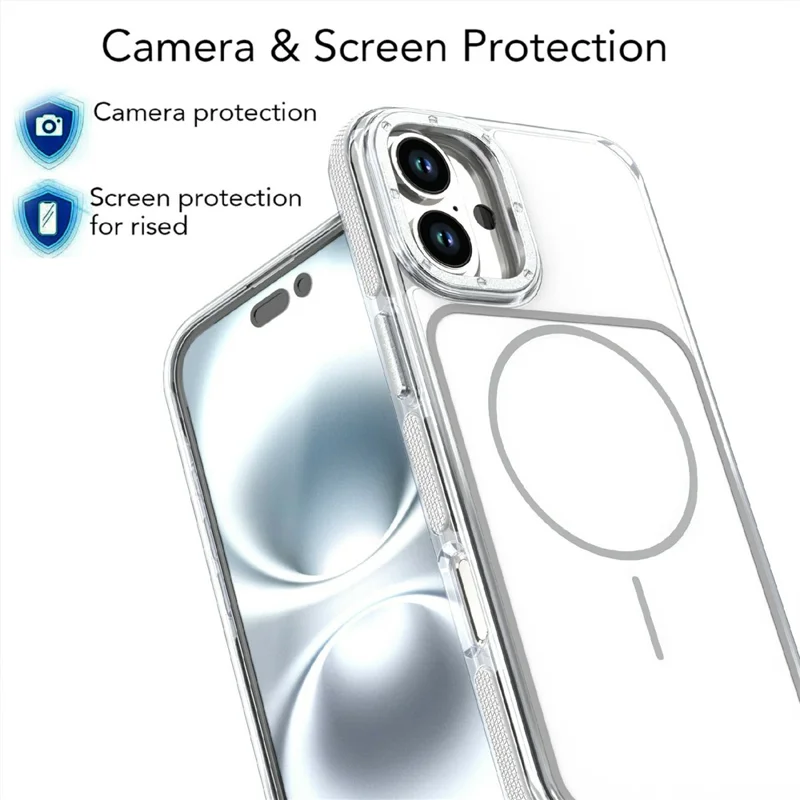 For iPhone 16 Magnetic Case Dual Color Shockproof TPU PC Phone Cover Compatible with MagSafe - White
