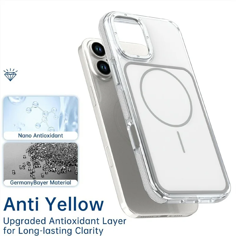 For iPhone 16 Magnetic Case Dual Color Shockproof TPU PC Phone Cover Compatible with MagSafe - White