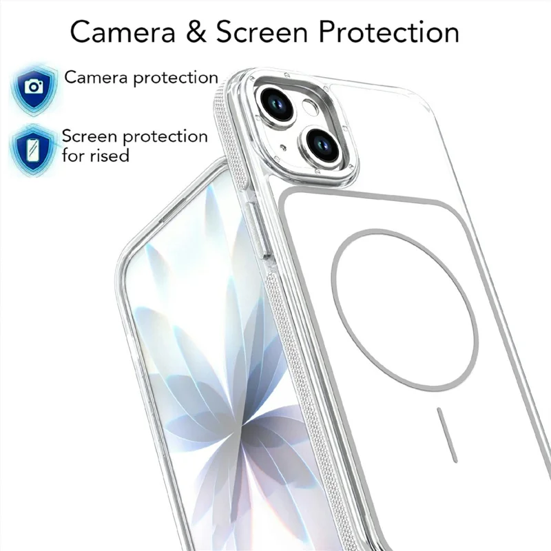 For iPhone 15 Magnetic Case Dual Color Shockproof TPU PC Phone Cover Compatible with MagSafe - White