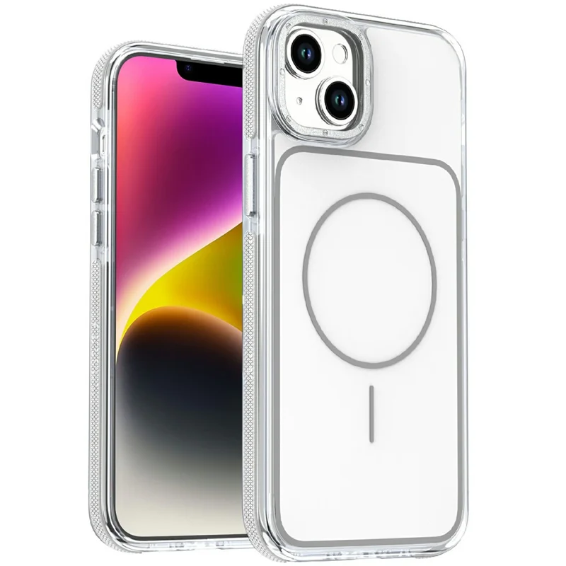 For iPhone 14  /  13 Magnetic Case Dual Color Shockproof TPU PC Phone Cover Compatible with MagSafe - White