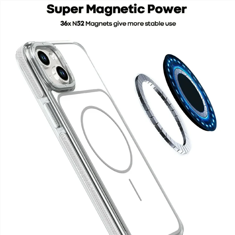 For iPhone 14  /  13 Magnetic Case Dual Color Shockproof TPU PC Phone Cover Compatible with MagSafe - White