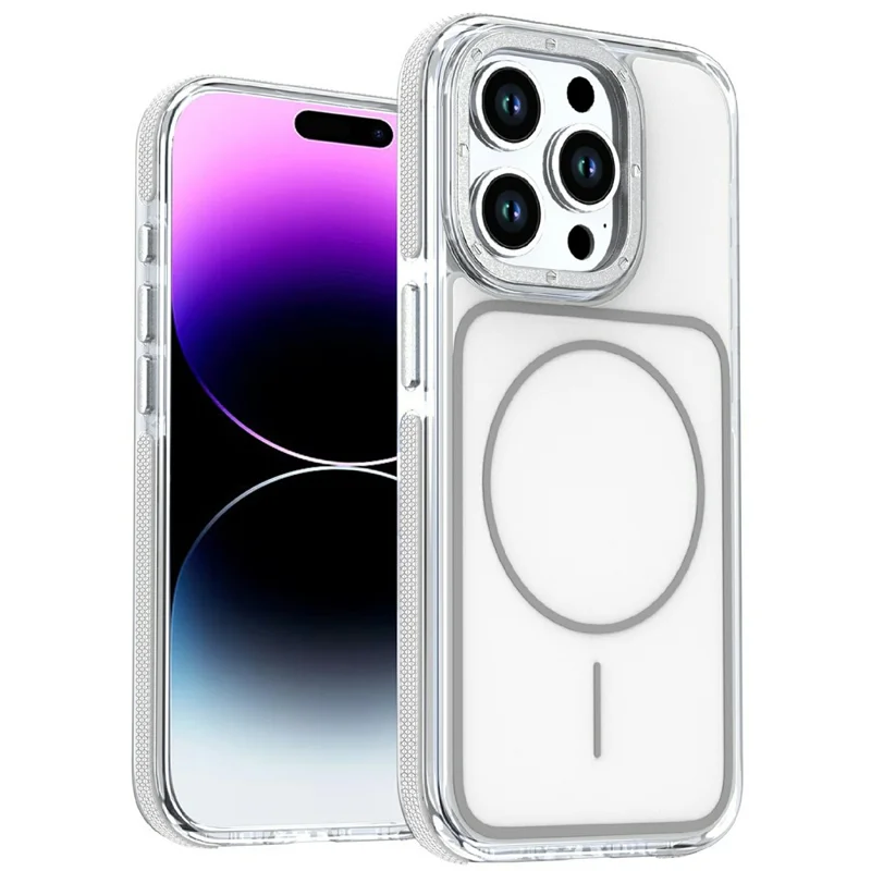 For iPhone 14 Pro Magnetic Case Dual Color Shockproof TPU PC Phone Cover Compatible with MagSafe - White
