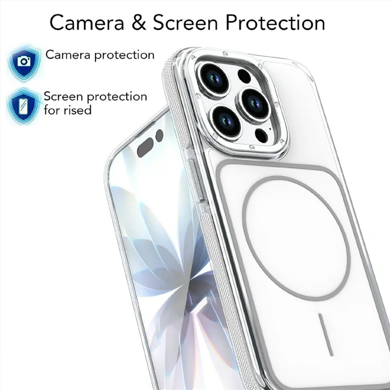 For iPhone 14 Pro Magnetic Case Dual Color Shockproof TPU PC Phone Cover Compatible with MagSafe - White