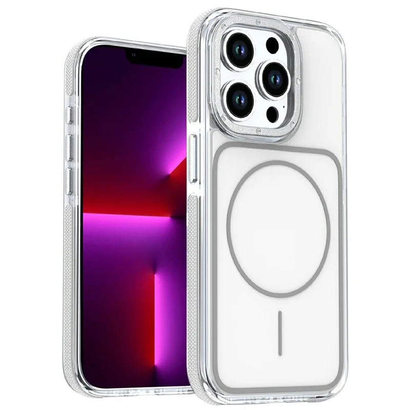 For iPhone 13 Pro Magnetic Case Dual Color Shockproof TPU PC Phone Cover Compatible with MagSafe - White