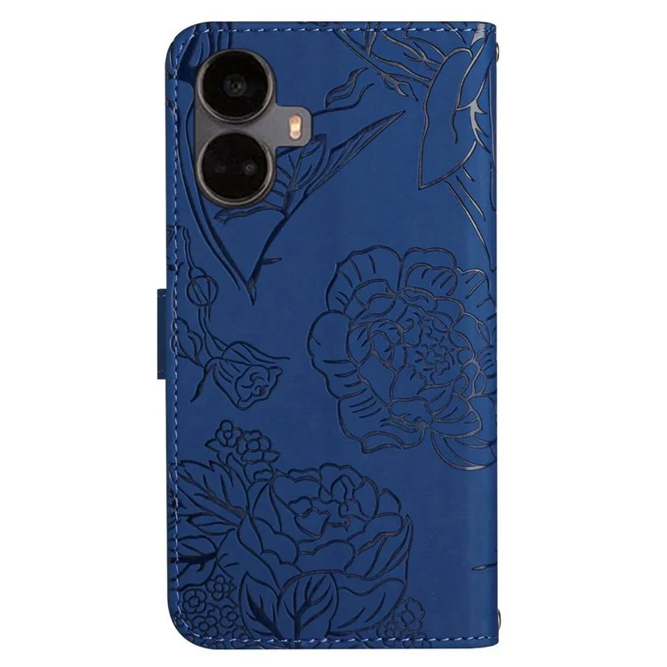 HT03 Butterfly Flowers Imprimé de Couverture en Cuir Pu-touch PU Pour Realme 10 Pro + 5G, Portefeuille de Portefeuille Porte-téléphone Avec Bandoulière - Bleu