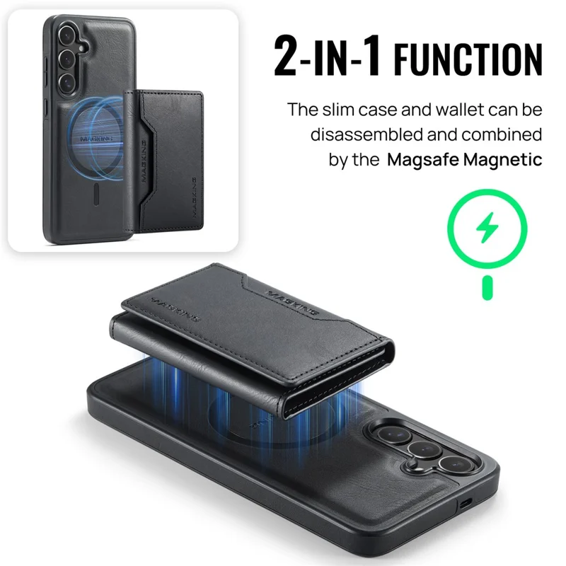 MAGKING K2 Series For Samsung Galaxy S26  /  S26 Pro Magnetic Case PC + TPU + PU Phone Cover with RFID Blocking Wallet - Black