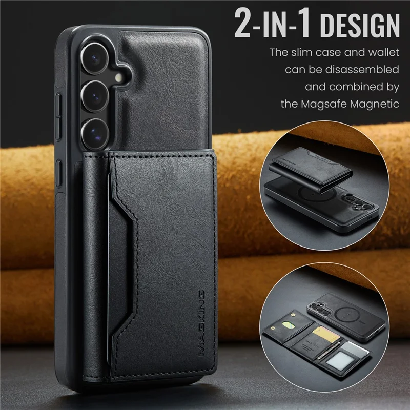MAGKING K2 Series For Samsung Galaxy S26  /  S26 Pro Magnetic Case PC + TPU + PU Phone Cover with RFID Blocking Wallet - Black