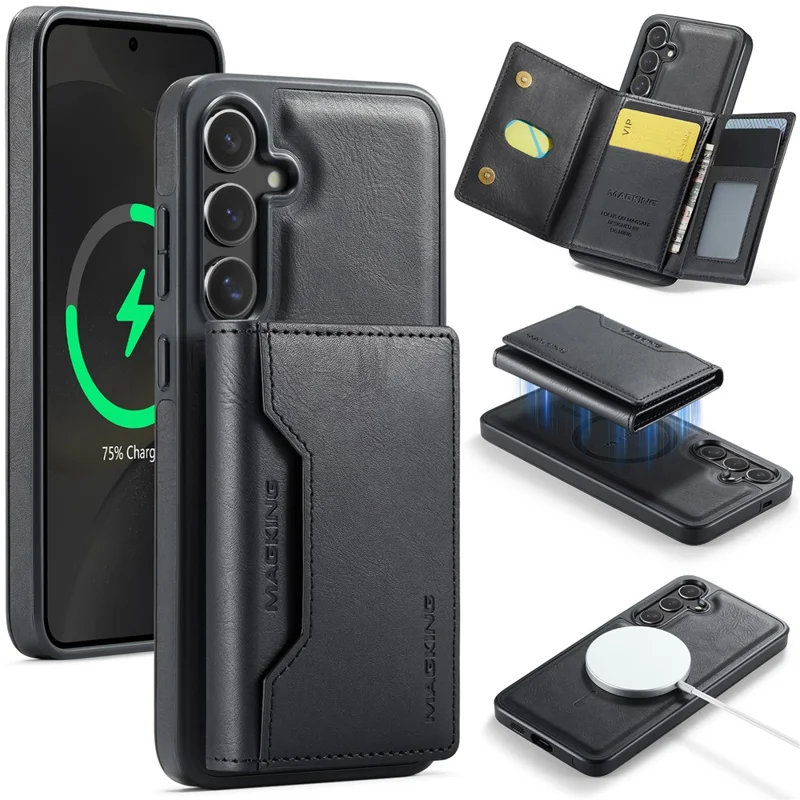 MAGKING K2 Series For Samsung Galaxy S26+ Magnetic Case PC + TPU + PU Phone Cover with RFID Blocking Wallet - Black