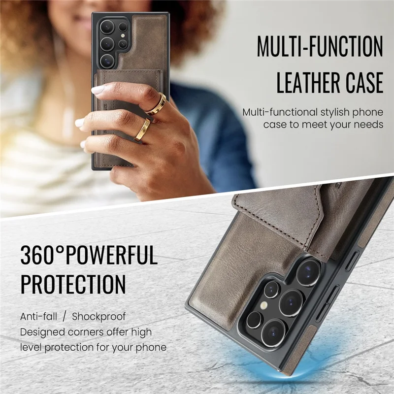 MAGKING K2 Series For Samsung Galaxy S26 Ultra Magnetic Case PC + TPU + PU Phone Cover with RFID Blocking Wallet - Coffee