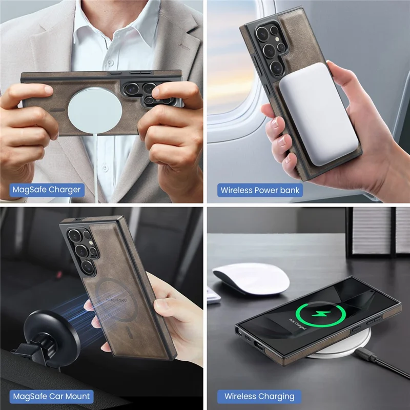 MAGKING K2 Series For Samsung Galaxy S26 Ultra Magnetic Case PC + TPU + PU Phone Cover with RFID Blocking Wallet - Coffee