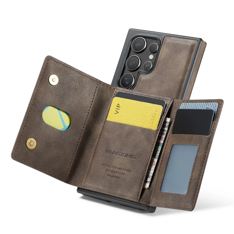 MAGKING K2 Series For Samsung Galaxy S26 Ultra Magnetic Case PC + TPU + PU Phone Cover with RFID Blocking Wallet - Coffee