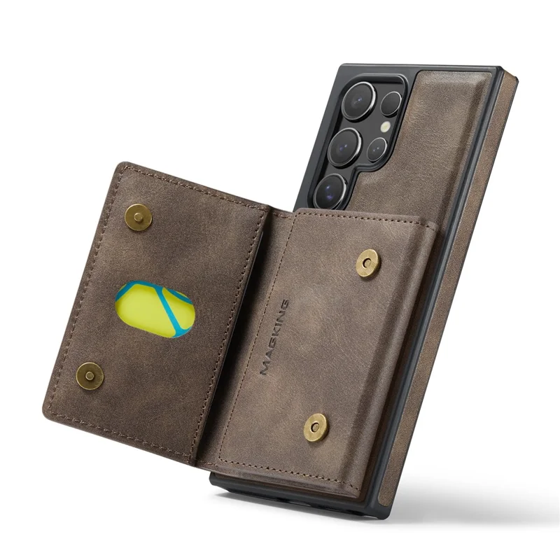 MAGKING K2 Series For Samsung Galaxy S26 Ultra Magnetic Case PC + TPU + PU Phone Cover with RFID Blocking Wallet - Coffee