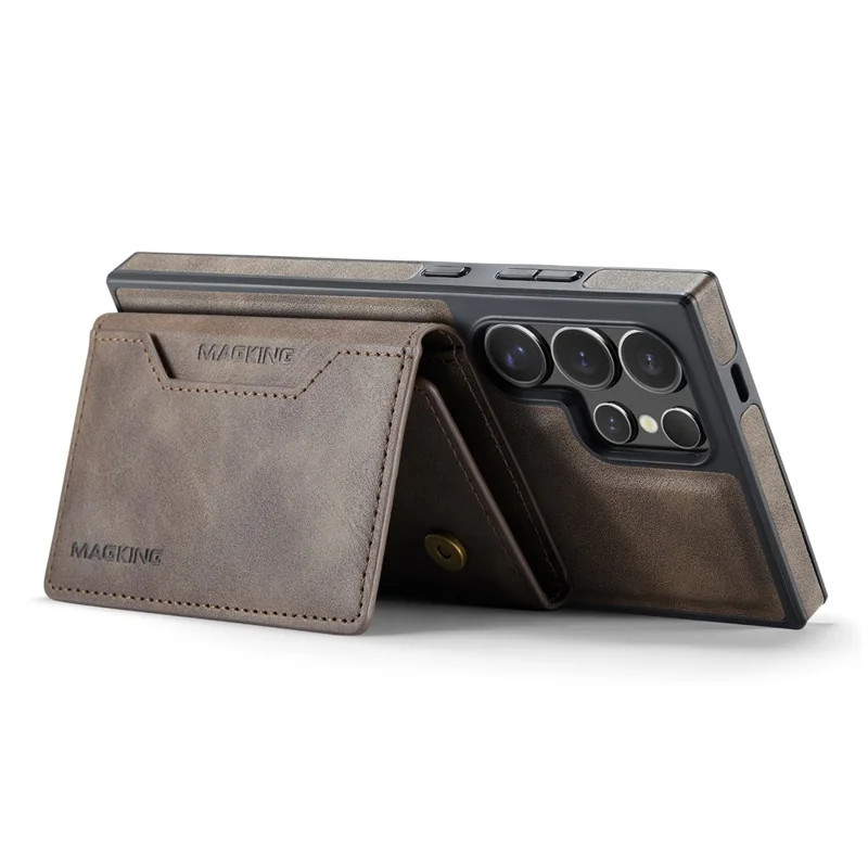 MAGKING K2 Series For Samsung Galaxy S26 Ultra Magnetic Case PC + TPU + PU Phone Cover with RFID Blocking Wallet - Coffee